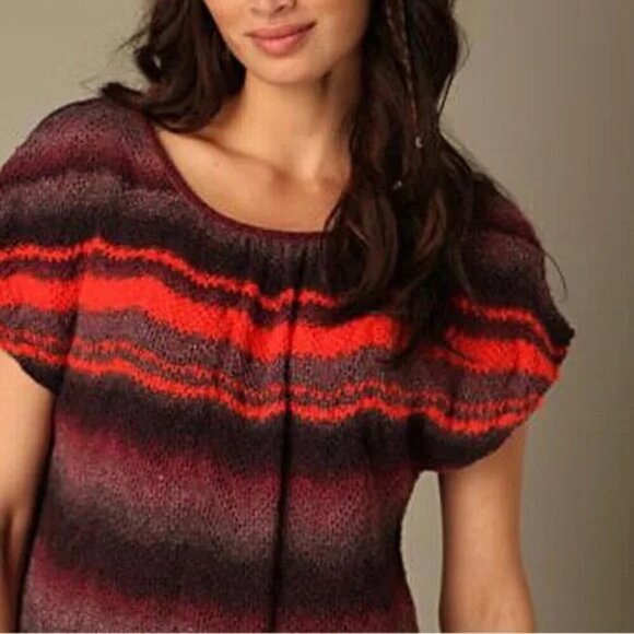FREE PEOPLE - Stripe Sweater Tunic V Back Wool Blend Short sleeves - Picture 5 of 5
